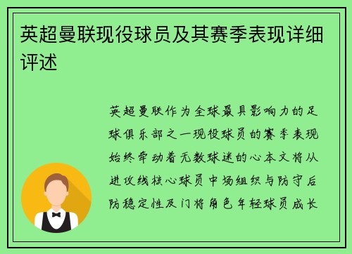 英超曼联现役球员及其赛季表现详细评述